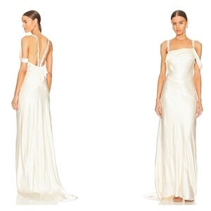 NEW For Love And Lemons Dress Evening Gown Backless Bridal Satin Ivory M